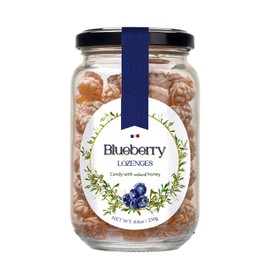 Gourmanity Blueberry Flavor Honey Lozenges Made with Real Honey and Natural Blueberry Flavor, Luxury French Honey Candy, Great Soothing Throat Lozenges, 8.8oz Jar