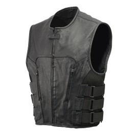 Men’s Leather SWAT Style Vest | Premium Natural Buffalo Leather | Patch Access Lining, New Outseam Gun Pocket, Adjustable Side Straps, Zipper Front Closure | Black Biker Vest (Black, 3X-Large)