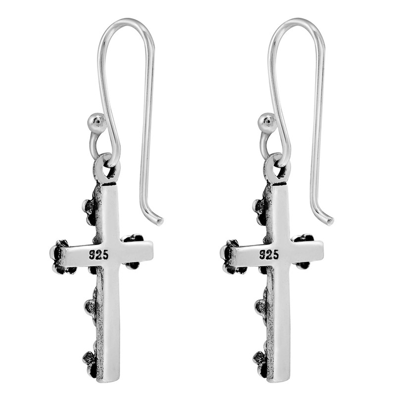 Pretty in Faith Floral Cross .925 Sterling Silver Dangle Earrings