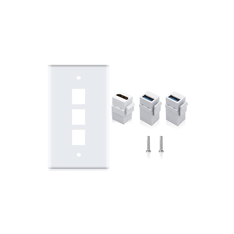 Halokny HDMI USB 3.0 Wall Plate - 3 Port Outlet