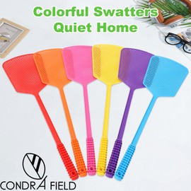 CONDRA FIELD Fly Swatter,Plastic Flyswatters Multi-Pack,6 Bulk Vibrant Colorful Fly Killer,Long Handle Bug Swatter for Indoor and Outdoor