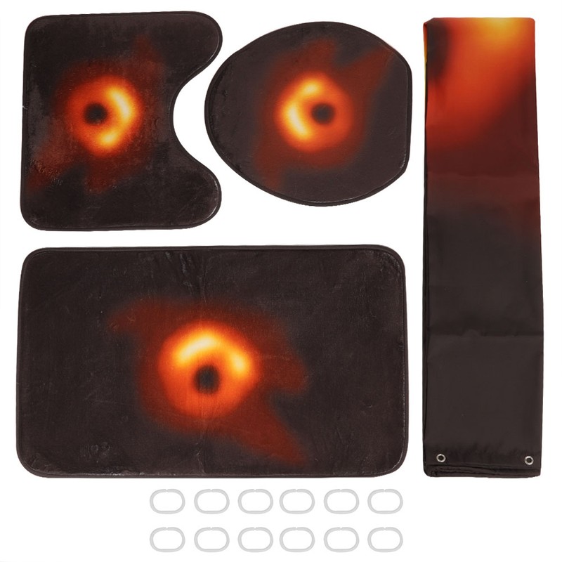 4PCS Shower Curtain Waterproof Non slip Mat Toliet Cover Rug