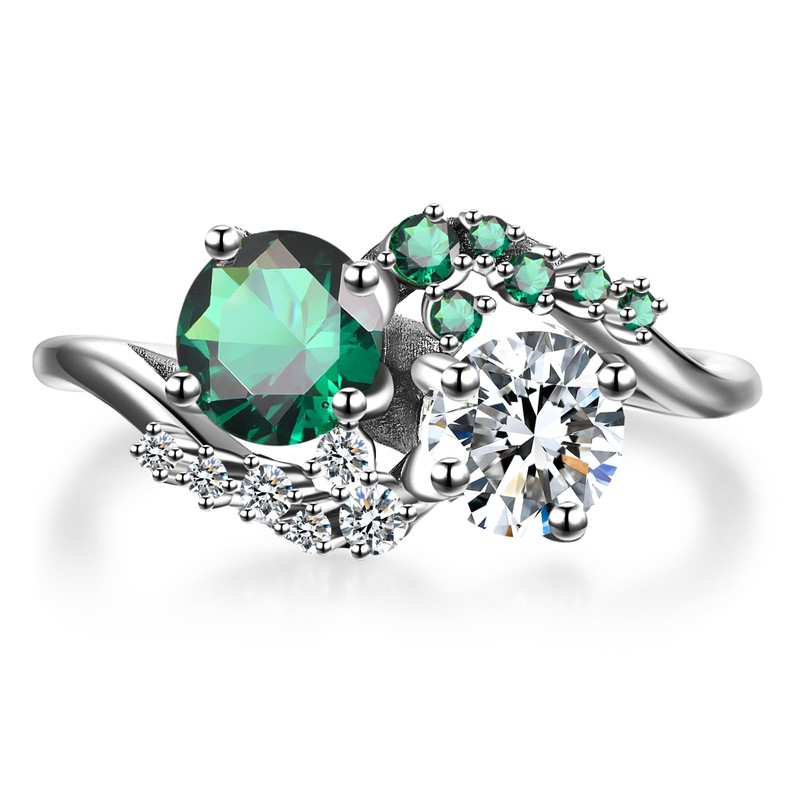 ETERMBOL Round Flower Cluster Women Engagement Ring 925 Sterling Silver