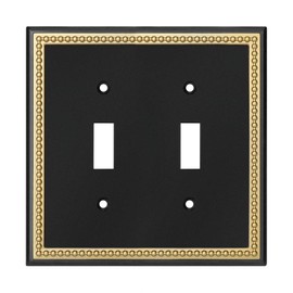 Pearled Frame Decorative Wall Plate Switch Plate Outlet Cover (Double Toggle, Black & Dark Golden)