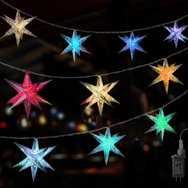 Leejec Moravian Star Light, RGB Color Changing, Plug in LED String Fairy Lights, 10 Silver Stars, Christmas Decorations for Home Windows and Christmas Tree, Wedding Party Décor