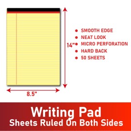 Legal Pads 8.5 x 14 Lined Paper Yellow Legal Pads, 48 Pack, 50 Sheets, Pads of Paper Pads 8.5 x 14, Wide Ruled Writing Pads 8.5 x 14 Legal Notepads, Micro Perforated Notepad, for Home, School, Office