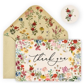 Artoid Mode 12 Pack Vintage Wildflowers Thank You Cards Flowers Leaves Greeting Cards Gift With Envelope Sticker Blank Note Cards for Birthday Wedding Baby Shower Bridal Shower, 4 x 6 Inch