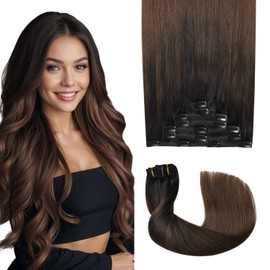Sweetmet Pro2.0 Clip in Hair Extensions Real Human Hair 22inch #1BT4 Natural Black Fading to Middle Brown Remy Real Hair Extensions Clip in Human Hair 7pcs 120g（#1BT4-22inch）