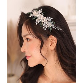 Aimimier Bridal Green Crystal Headband Emerald Crystal and Pearl Hair Vine for Wedding Bridesmaid Headpiece Prom Party Festival Hair Accessories for Women and Girls