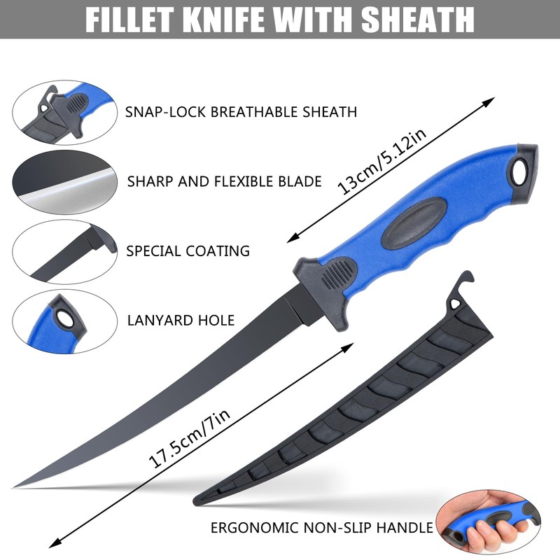 GPUSFAK 10 Pieces Fillet Set, Stainless Bait Knife With Sharpening