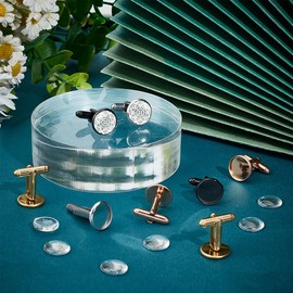UNICRAFTALE 8Pcs 4 Styles 304 Stainless Steel Blank Cufflinks Making Kit Tray 12mm Flat Round Dome Cuff Buttons with Glass Cabochon Tray Bezel Cufflinks for Button Clothing Accessories Jewelry Making