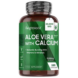 Aloe Vera Capsules High Strength with Calcium - 20,000mg – 3 Month Supply -180 Vegan Natural Aloe Vera Leaves Capsules – Better Alternative to Aloe Vera Tablets – Colon & Gut Health Supplement