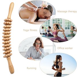 UQMIQURA Faszienrolle Holz Massagegerät, Massageroller Holz mit Griff, Anti Cellulite Massage Massagegerät, Faszienroll mit 12 Rollen, Massage Roller für Muskelentspannung, Buche