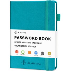 JUBTIC Password Book with Alphabetical Tabs. Medium Size Password Keeper Logbook for Internet Log in, Website Address. Hardcover Password Journal Notebook & Organizer for Home Office, Turquoise