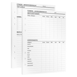 KOMPASS® Fitness Planning Inserts, DIN A5 Inserts for Ring Binder Planner, 25 Inserts for Documenting Fitness Goals, Best Performance & Body Values, Monthly & Yearly Overview, Planner