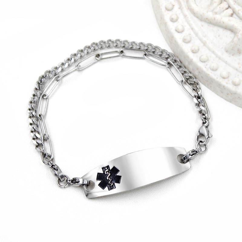 Oneress Blood Thinner Awareness Medical Alert Bracelet Multilayer Stainless Steel