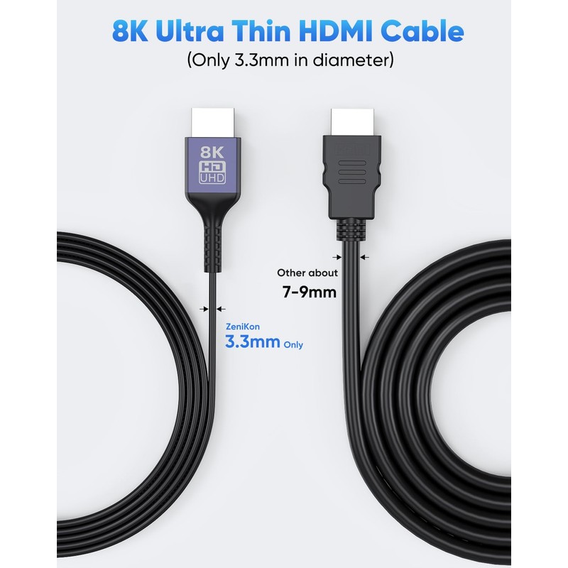ZeniKon 8K Thin HDMI Cable 6.6FT 2-Pack, Ultra Slim HDMI