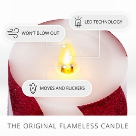 Luminara Candy Cane Flameless Moving Flame LED Candle (5.5-inch) Real Wax with Red Wide Glitter Stripe, Unscented, Timer, Remote Ready