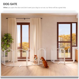 4NM Metal No Drilling Expandable Dog Gate, Extra Wide 144", Extra Tall 32" Free Standing Pet Gate with Door, Gates for Dogs Outdoor or Indoor, with 4PCS Support - White