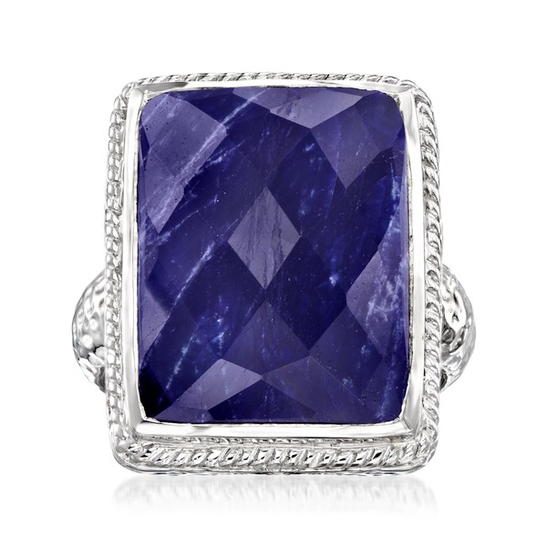 Ross-Simons 17.00 Carat Sapphire Roped-Edge Ring in Sterling Silver. Size