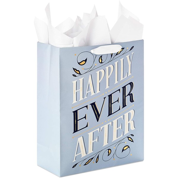 Hallmark 15" Extra Large Gift Bag with Tissue Paper ("Happily Ever After") for Weddings, Engagements, Bridal Showers, Vow Renewals