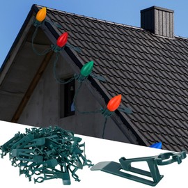 VIHOSE 100 Pcs Christmas Light Clips Hooks Holiday Gutter Clips Shingle Weatherproof Green Clips Outdoor String Light Hangers Work on C7, C9, G30, G40 and LED Mini Lights for Christmas Decoration