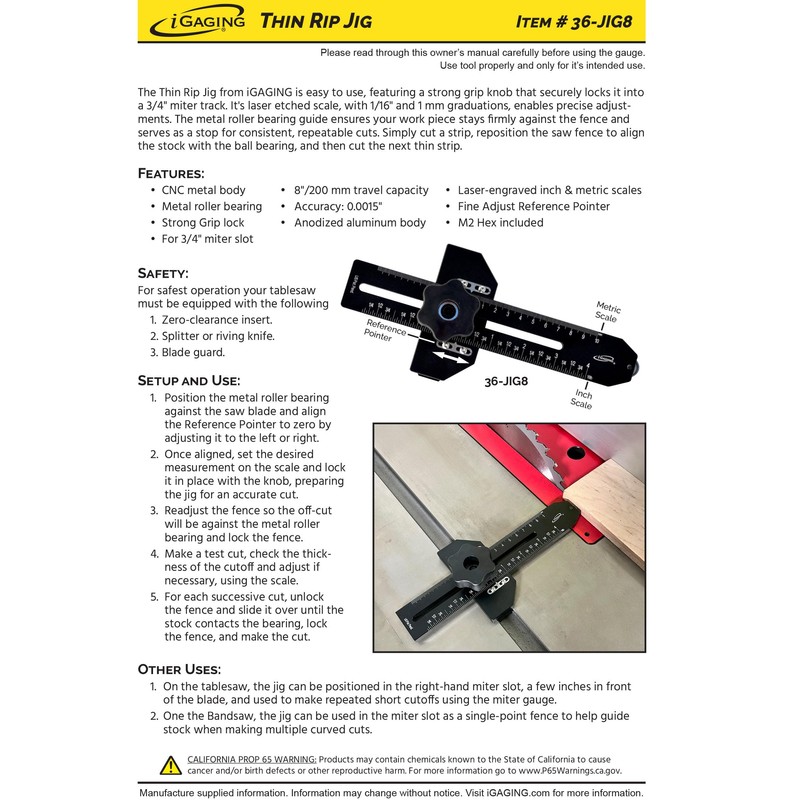 iGAGING Thin Rip Jig Table Saw Jig for Making Repetitive