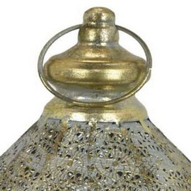 Benjara 18 Inch Decorative Lantern, Embossed Design, Tear Drop Shape, Gold Metal