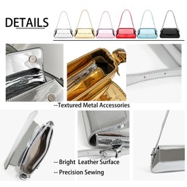 WELLATENT Silver Bag Evening Clutch Bag Sparkly Satchel Patent Leather Y2K Handbag Crossbody Metallic Purses for Party., Handbag2301-red01