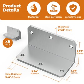 Wuno Shop 6 Pcs 4 Inch Corner Braces for Wood, 90 Degree Angle Iron with Holes, Metal L Right Angle Bracket, Heavy Duty Bracing Brackets for Wood Furniture Frame Fence