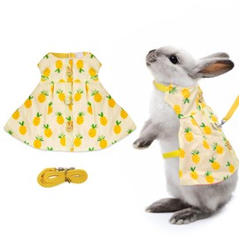 Bunny Dress Leash Set Pineapple Print Pet Rabbit Costume Adjustable Vest Harness Summer Clothes for Walking Outdoor M Size