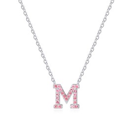 Dixbix Women Initial Letter M Necklaces,Initial M Birthstone Necklace Jewelry Gifts for Women (M October-Tourmaline Pink)