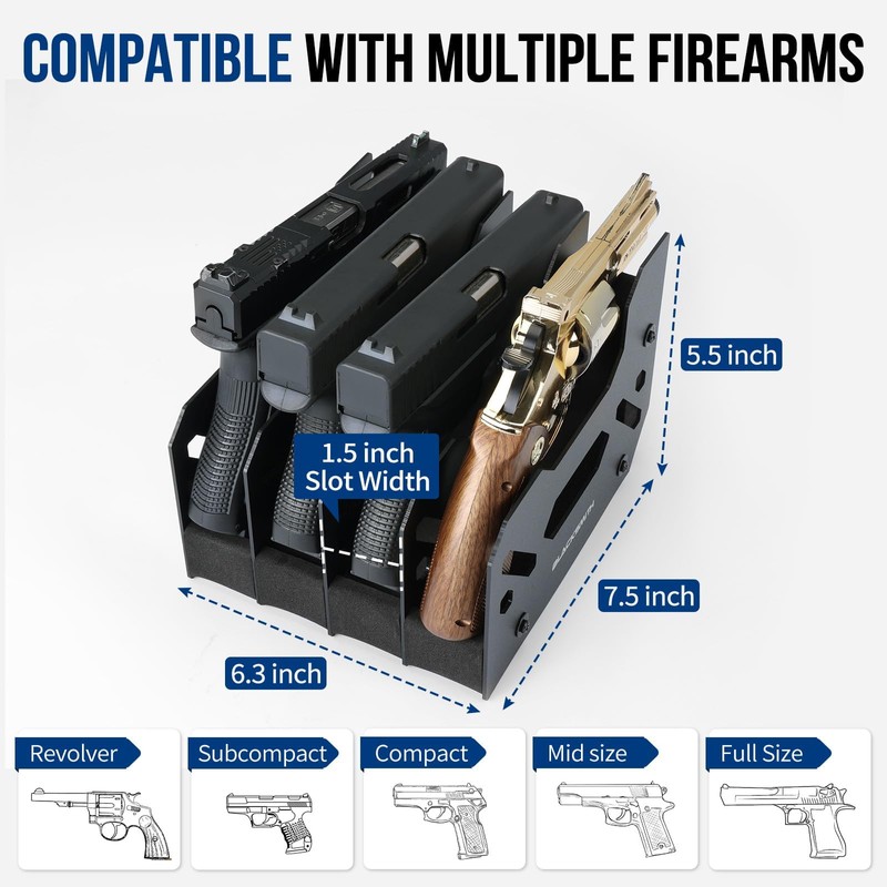 BlackSmith 4-Slot Foam Gun Rack, Handgun & Revolver Storage Stand,