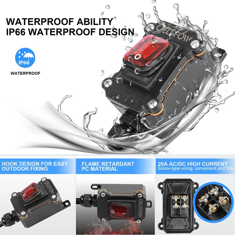 OELFFOW Waterproof On Off Toggle Switch with Red Light Rocker