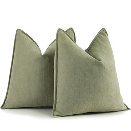 ZWJD Sage Green Pillow Covers 18x18 Set of 2 Chenille Throw Pillow Covers with Elegant Design Soft and Luxurious Decorative Pillows for Couch, Bed, and Home Decor