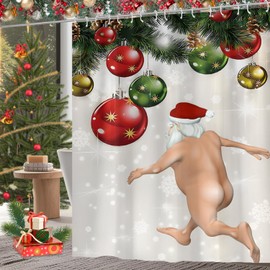 CoFlink 71×71 Inch Merry Christmas Shower Curtain, Waterproof Polyester Fabric Xmas Shower Curtain with 12 Hooks Machine Washable Quick Dry for Bathroom Decor (Brown-Back)