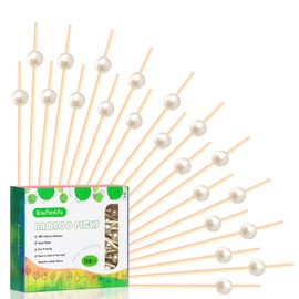 Crafterlife 120pcs White Pearl Cocktail Picks Fancy Fruit Sticks Long Decorative Toothpicks Sandwich Food Skewer, 4.7", Disposable, Made of Bamboo, for Appetizer Charcuterie Garnishing Party Supplies