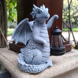 Qobumy Solar Dragon Garden Statue Decoration with Solar Lantern,Dragon Figurine Lights Outdoor Décor for Yard，Lawn,Patio, Balcony, Unique Housewarming Ornament