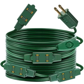 Enhon 19.7 Ft 12 Outlet Green Christmas Tree Extension Cord with Outlet and Switch, Xmas Tree Lights Extension Cord with Safety Fuse Male Plug for Home Office Christmas Holiday Lights Decorations