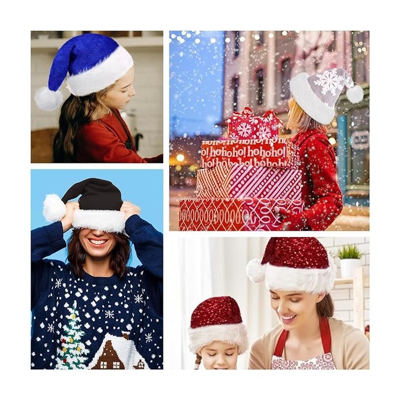 yayafunfun Christmas Hat with Glitter Sequins and Plush Edge for