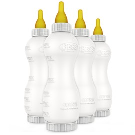 BESS Small Animal Nursing Bottle, No Leak Nipple with Insert, Wide Mouth Bottom Cap Easy Fill and Clean, Control Flow, Non-Collapsing (20oz, 4pk)