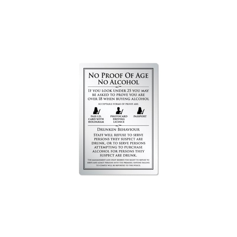 No Proof of Age No Alcohol Sign Pub Bar Restaurant