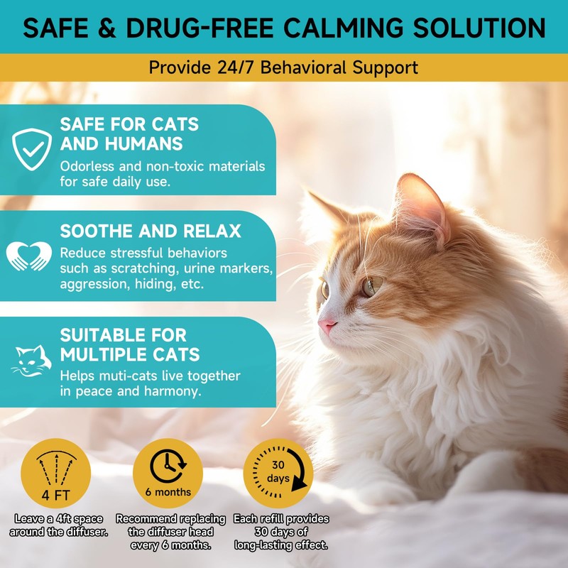 Woyamay Cat Calming Diffuser Refills - 4 Pack Cat Pheromones