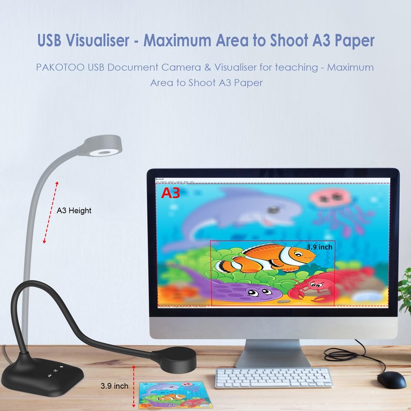 PAKOTOO USB Document Camera for Teachers, Webcam/Doc Camera for Classroom