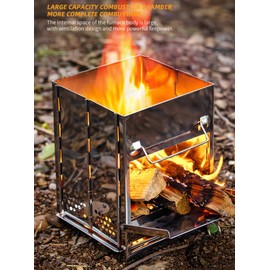 DWD Mini Folding Stove Stainless Steel 201 Grade with Carry Bag 14 W x 14 D x 21cm H Camping Trekking Hiking Essential Portable Foldable Multi Fuel Backpacking,Travelling, Fishing Picnic, Grill