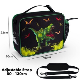 HeavenlyUnicorns Insulated Dinosaur Kids Lunch Bag for Boys & Girls with Bottle Holder, Carry handle & Shoulder Strap, Kids Lunch Box Portable Thermal Tote Cooler Bag for School Picnic Outdoor or Work