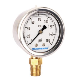 MEASUREMAN RV Water Pressure Regulator Replacement Gauge, 0-160psi, Lead-Free, Glycerin Filled, 2" Dial, 1/4" NPT Lower Mount, Stainless Steel Case