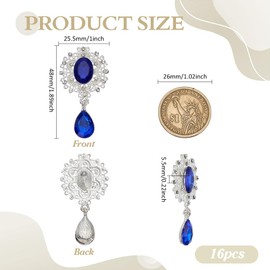 FINGERINSPIRE 16 Pcs Alloy Rhinestone Brooch Buttons Rhombic Pendant 1.9x1Inch Oval Capri Blue Faceted Teardrop Charm Pendant for DIY Ornaments Clothing Decoration Accessories