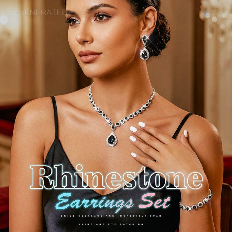 JAKAWIN Bridal Wedding Jewelry Set Rhinestone Prom Necklace Earring Set