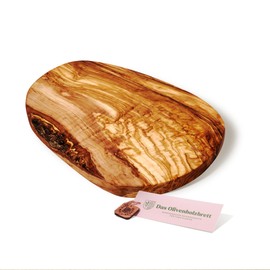 DAS OLIVENHOLZBRETT® Olive Wood Chopping Board / Serving Board Made of Wood / Breakfast Board / Bread Board / Steak Board Wood / Natural Cut - Bark on Edge Possible 30-34 cm Long / 15-17 cm Wide